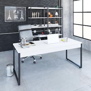 Mesa Diretor 180X70X75Cm Branco Chess/Est.Preta