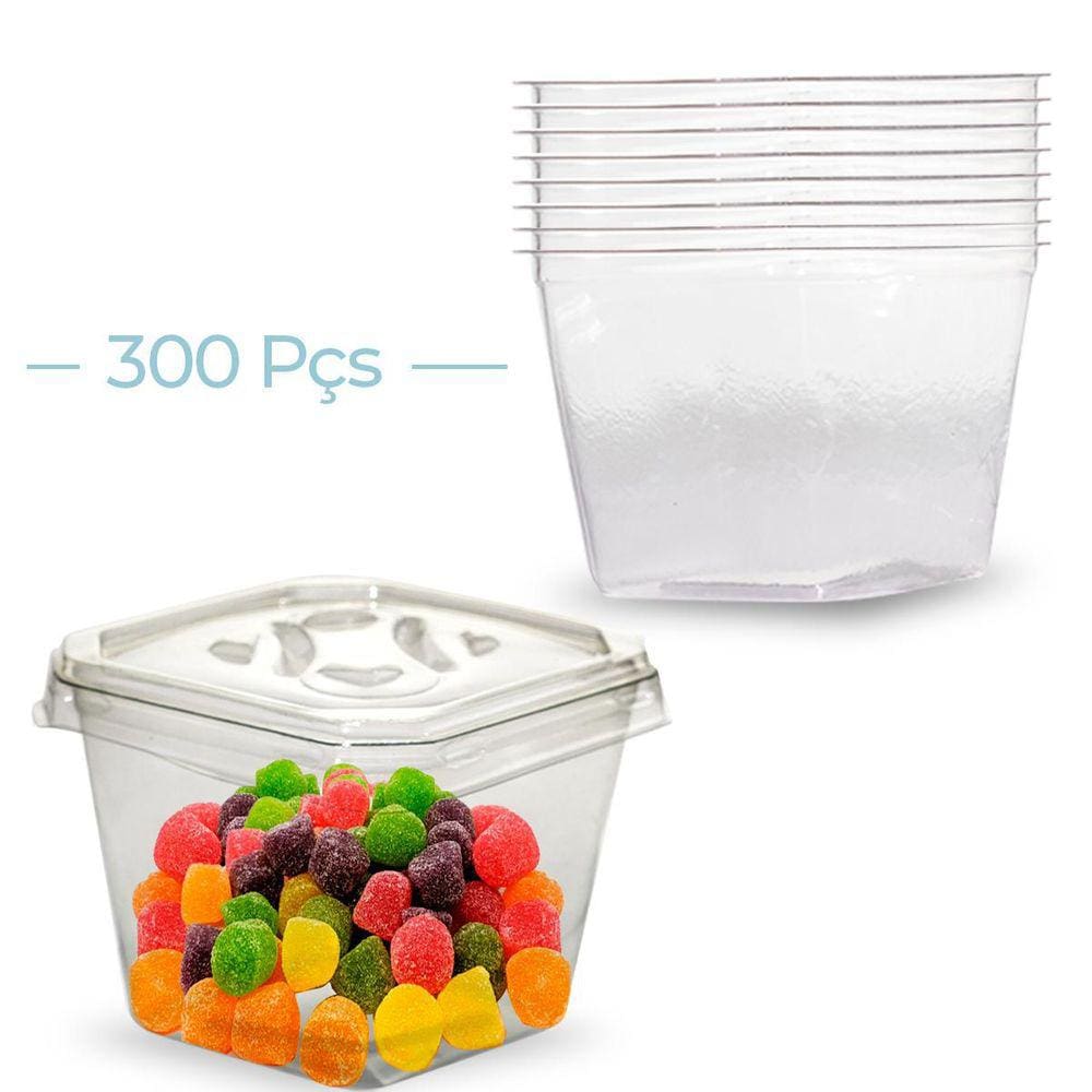 Embalagem Descartável Quadrada Bolo Sobremesa 250Ml C/300