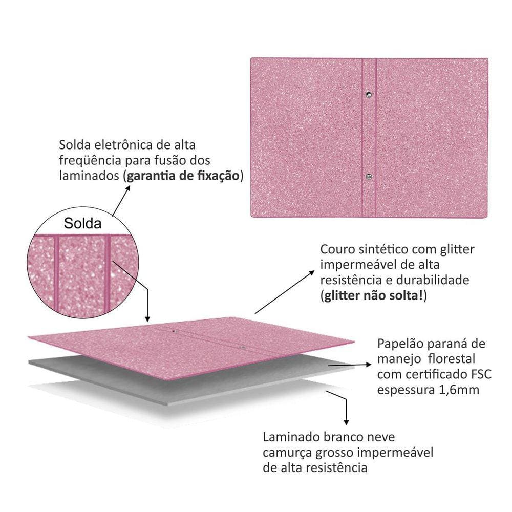 1 Álbum Foto 20X25/40 Fotos Couro Ecológico Glitter Pink