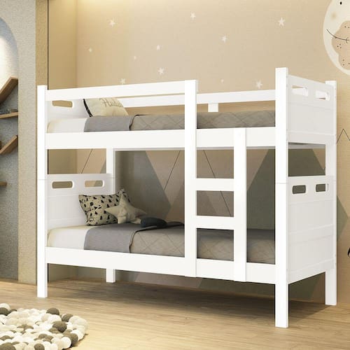 imagem-Beliche Solteiro Jaspe Branco Liso - Vira Duas Camas 100% Mdf