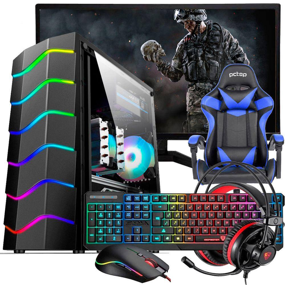 Pc Gamer Completo Neologic Streamer Nli83666 Intel I5 10400F 16Gb (Gtx1650  4Gb) Ssd 240Gb + Hd 1Tb 400W 80 Plus + 2 Monitores 21 + Cadeira - Faz a Boa!