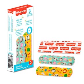 Caixa de Curativos Estampados Infantil 8 Unidades 2 Estampas Alta Aderência Fisher Price