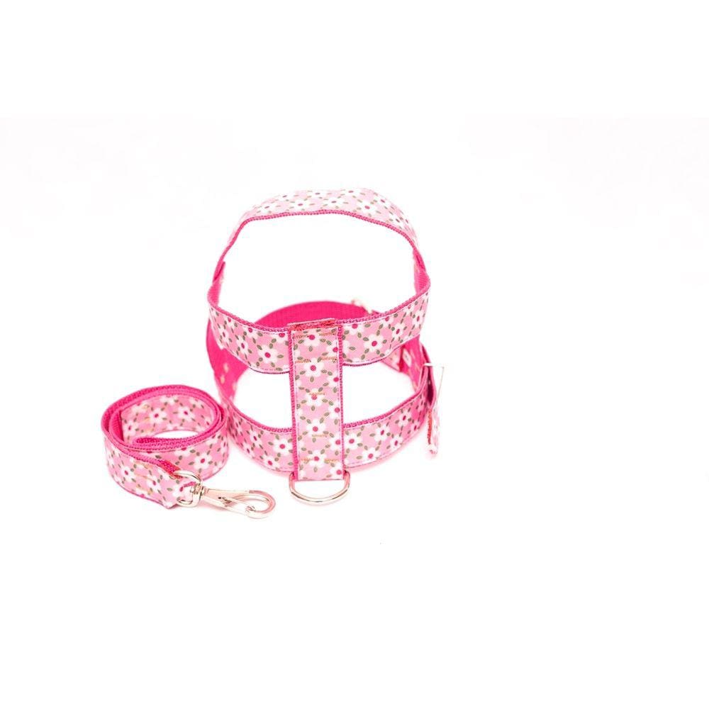 Kit Guia com peitoral 40mm rosa tamanho 9 63 cm a 84 cm