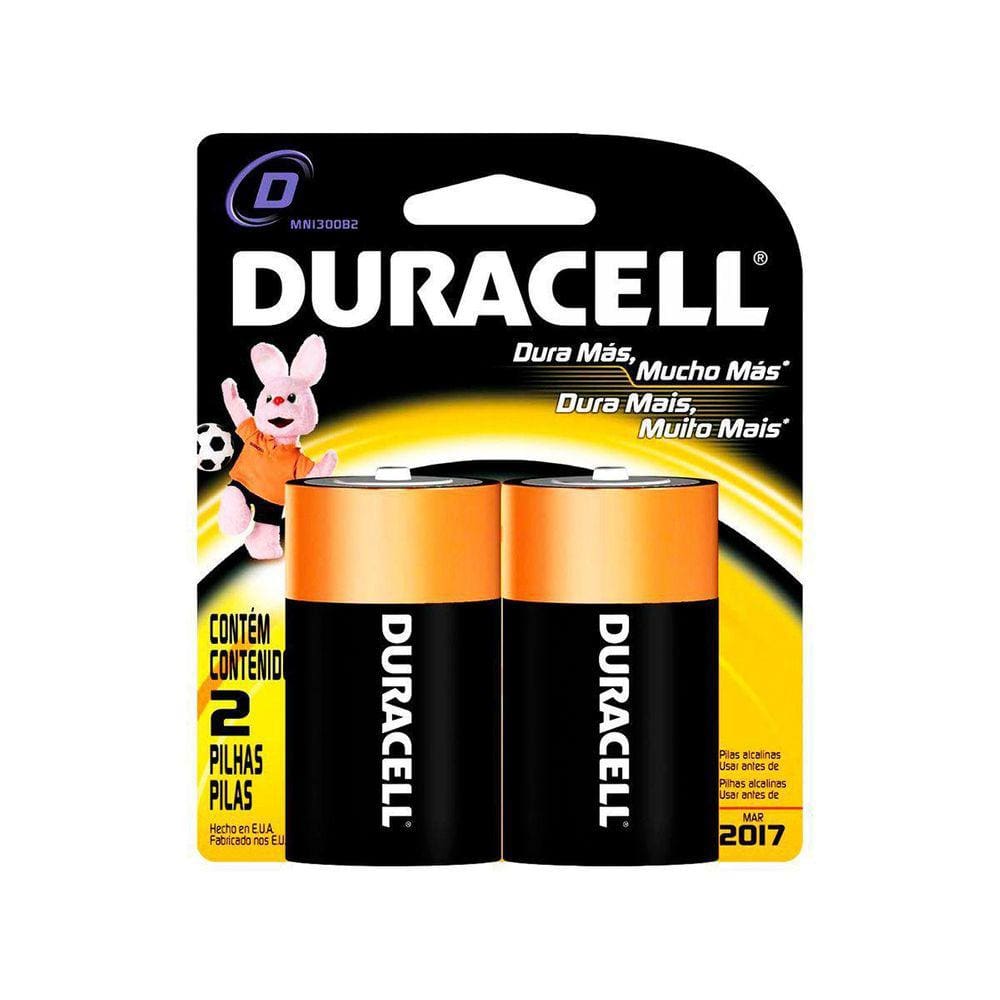 Pilha Alcalina Grande Duracell D Cartela Com 2 Unidades
