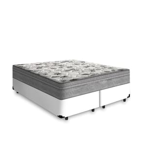 Cama Box King 193 Bipartido Tecido Sintético Branco com Colchão de Molas Ensacadas Evolution - Probel - 72x128x188