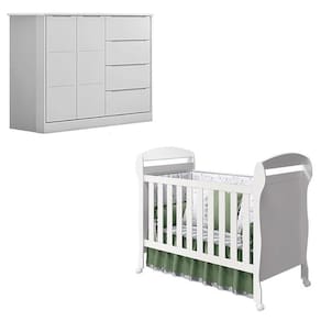Berço Americano Danny e Cômoda Infantil Eloá Branco Acetinado - Phoenix Baby