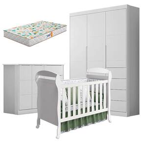 Quarto de Bebê Eloá com Berço Americano Danny Branco Acetinado e Colchão da Gazin - Phoenix Baby