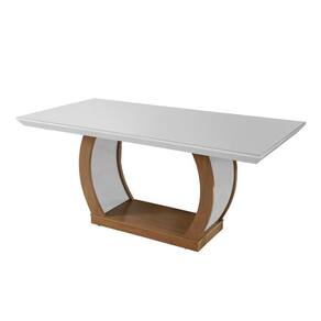Mesa Jade 180x90cm Canto Reto com Vidro Off White Imbuia Rufato