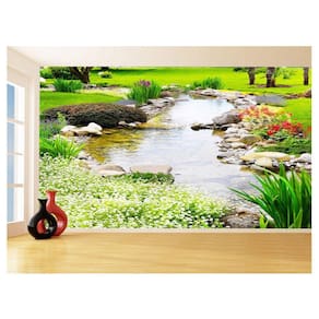 Papel De Parede Jardim Rio Flores Lago Árvores 3,5M Jjp47