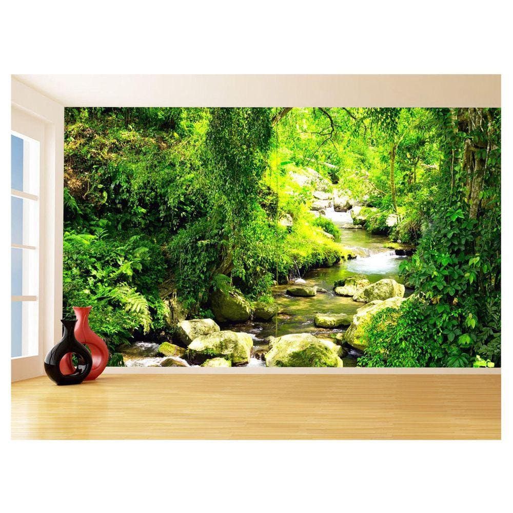 Papel De Parede Floresta Tropical Riacho Água 3,5M Xna232