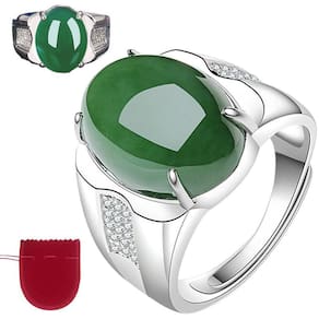Anel Prata 925 Pedra Jade Fusion Zircônias Ajustável
