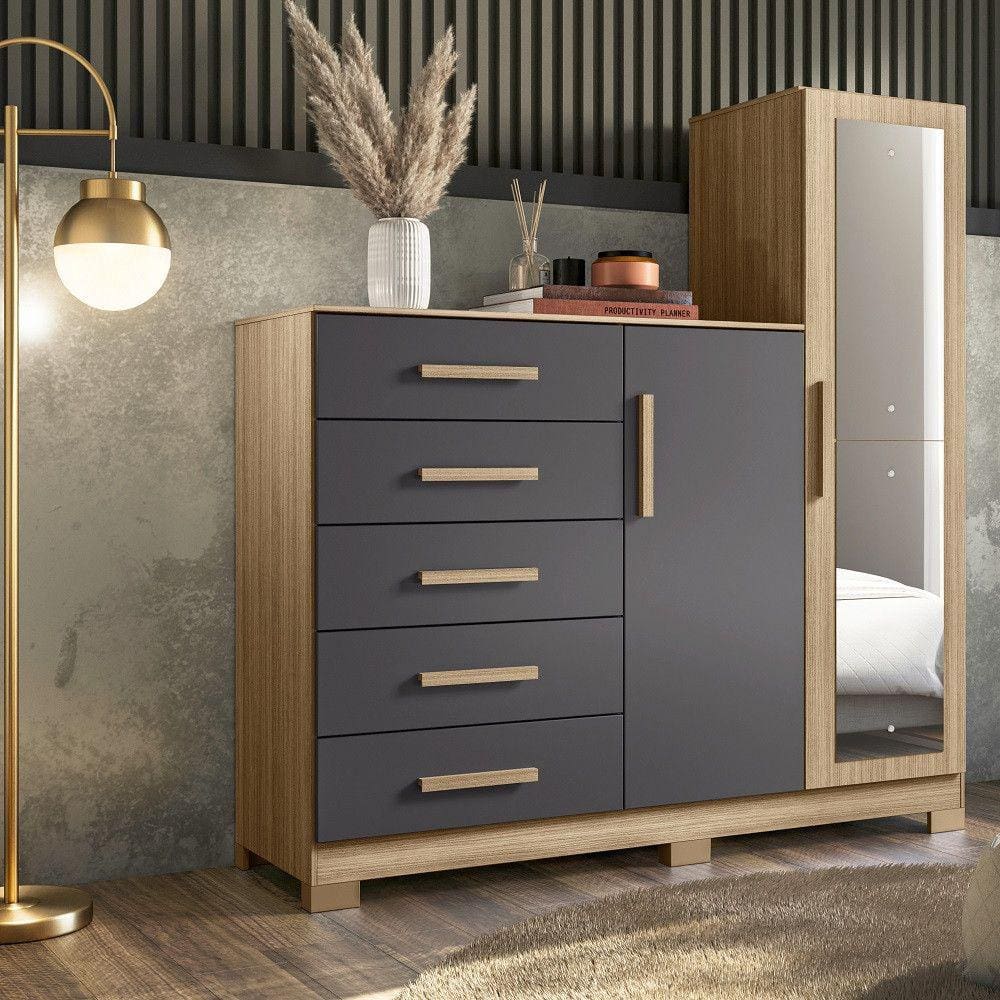 Cômoda com Espelho 5 Gavetas 2 Portas New Master Albatroz Móveis