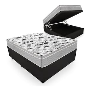 Cama Box Com Baú Queen Bipartido Tecido Sintético Preto com Colchão de Molas Ensacadas - Probel - Evolution 158cm