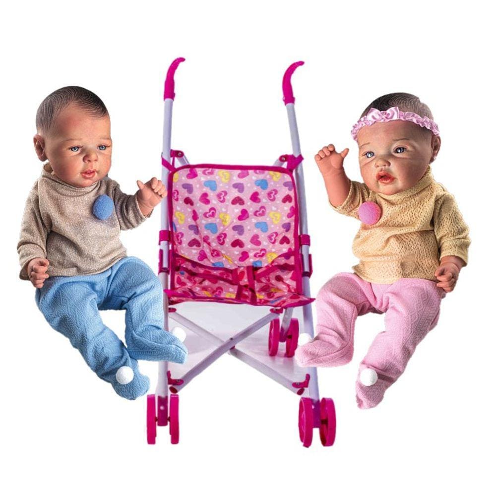 Bebe Reborn Gêmeos Casal 100% Silicone Bolsa 36 Acessórios