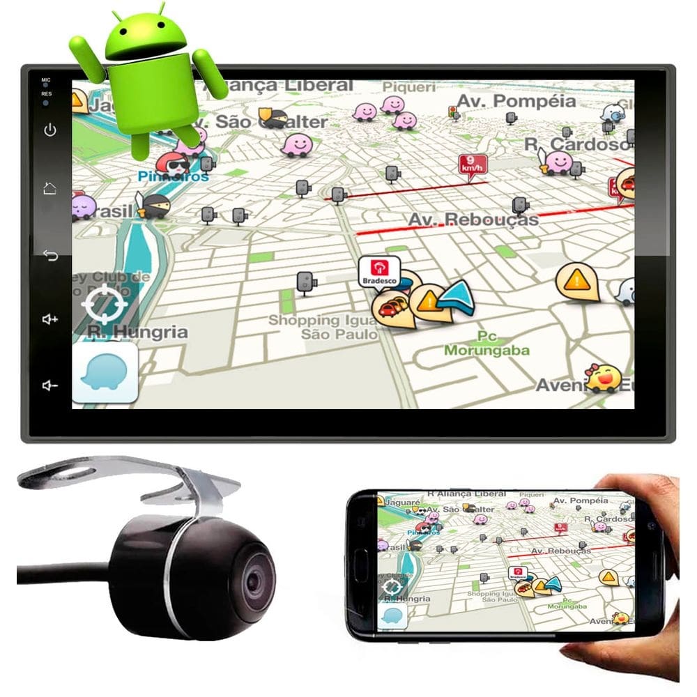 Multimídia MP5 2 Din Android E-Tech 7” Polegadas Espelhamento Bluetooth GPS USB SD Card + Câmera Ré
