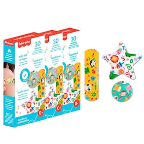 Caixas de Curativos Estampados Infantis 3 Tamanhos 90 Curativos Respiráveis Sem Látex Fisher Price