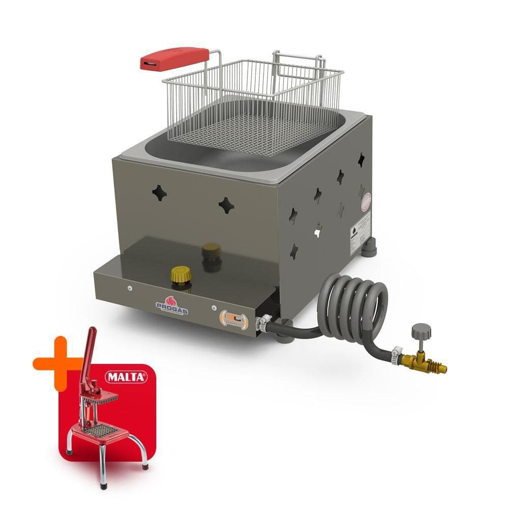 Fritador Óleo 1 Cuba 1 Cesto a Gás Alta Pressão 5L PR-10G Progás e Cortador de Legumes