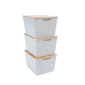 Kit 3 caixas organizadoras tampa de bambu 18l branco - Oikos