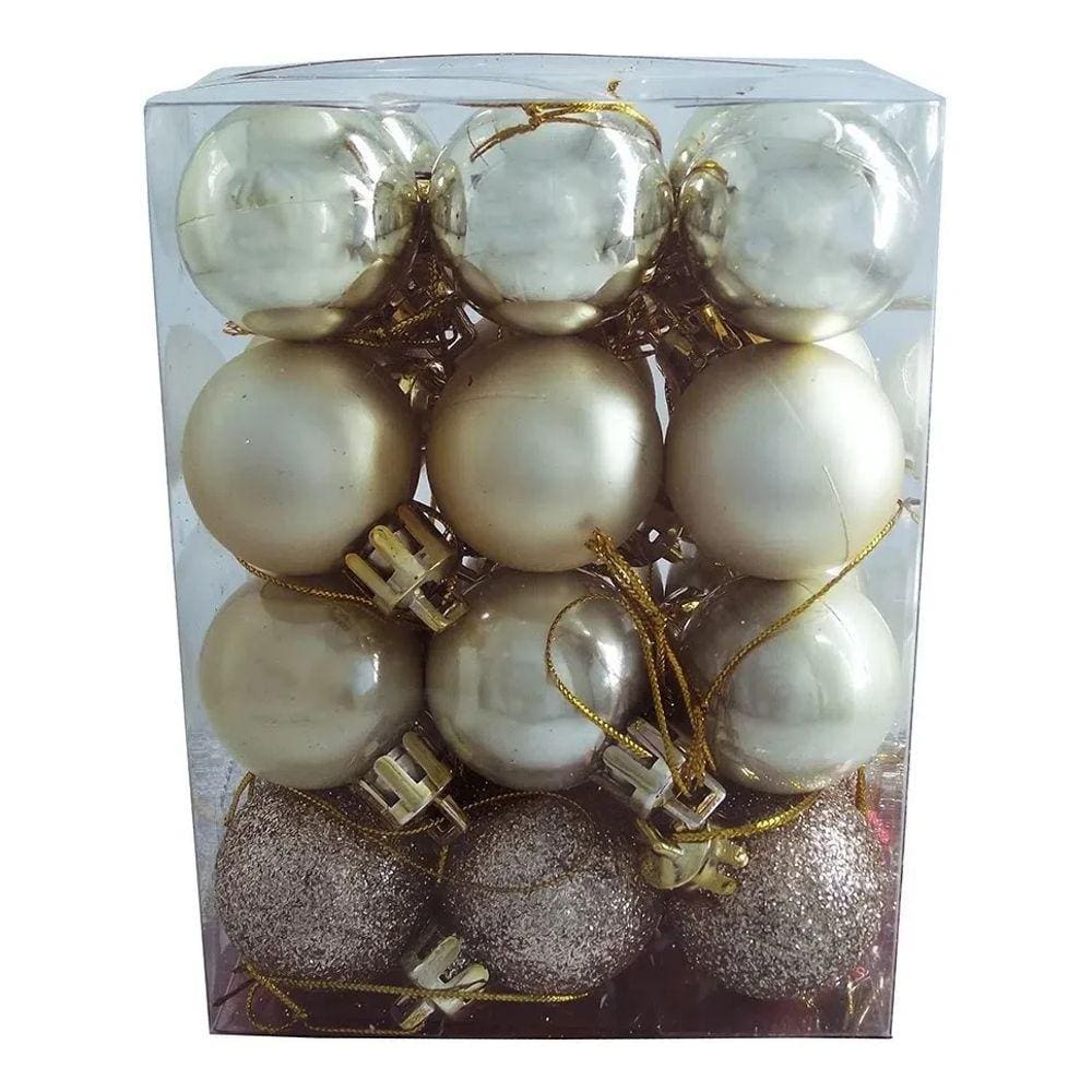 Kit Com 24 Bolas Natalina Arles Pequena 2,5cm Champanhe