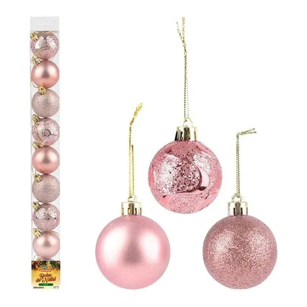 Kit Com 9 Bolas Natalina 5cm Rose