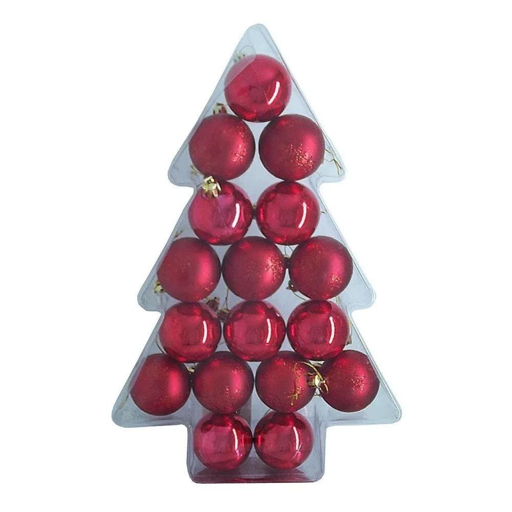Kit Com 17 Bolas Natalina 5cm Vermelha Árvore De Natal
