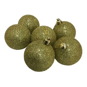 Kit Com 6 Bolas Natalina 6cm Dourada Com Glitter