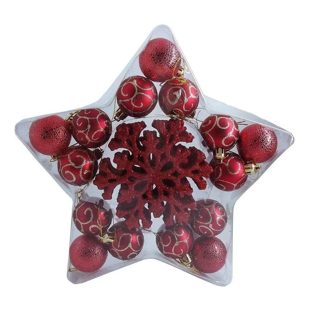 Kit Natalino Bolas E Flocos 25pcs Vermelho