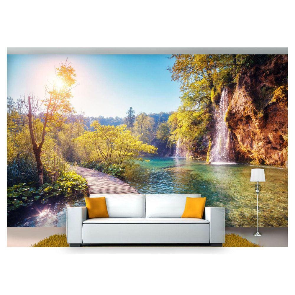 Papel De Parede Cachoeira Natureza Ponte 3D 6M² Nch154