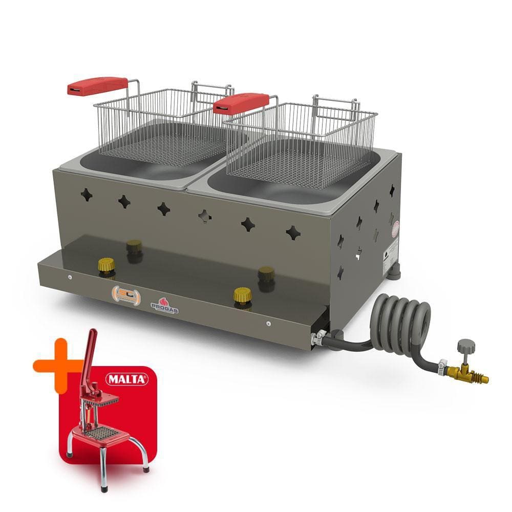 Fritador Óleo 2 Cubas 2 Cestos a Gás Alta Pressão 10L PR-20G Progás e Cortador de Legumes