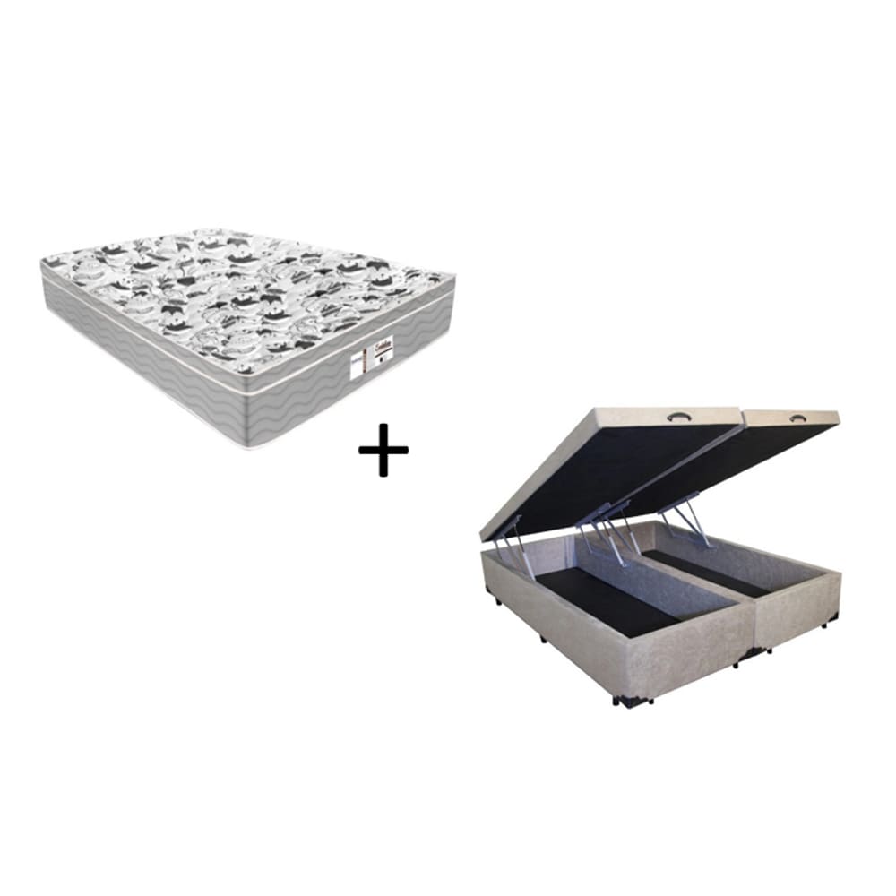 Cama Box Baú King 193 Bipartido Tecido Suede Bege com Colchão de Molas Ensacadas Evolution - Probel - 72x193x203