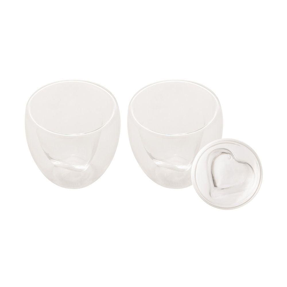 Cj 2 Copos P/Café de Vidro C/Parede Dupla Heart 80ml Lyor