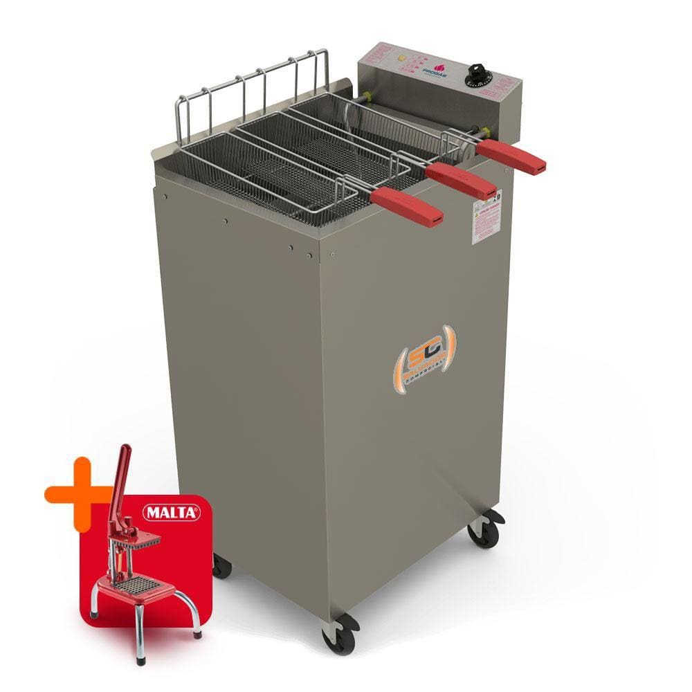 Fritador Industrial 5000W Água e Óleo 22L Elétrico Pr-2000E 220V Progás e Cortador de Legumes
