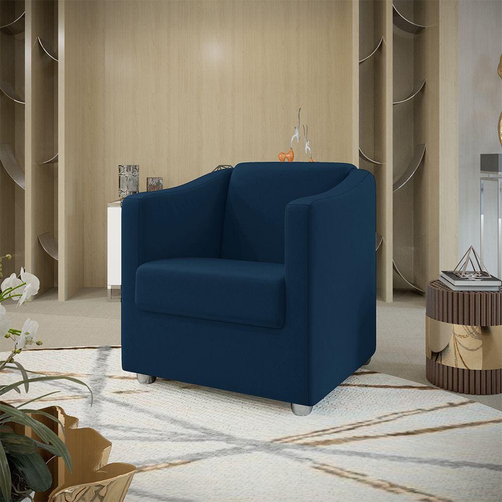 Poltrona Decorativa Tilla Suede Azul Marinho Dal Poz Estofados