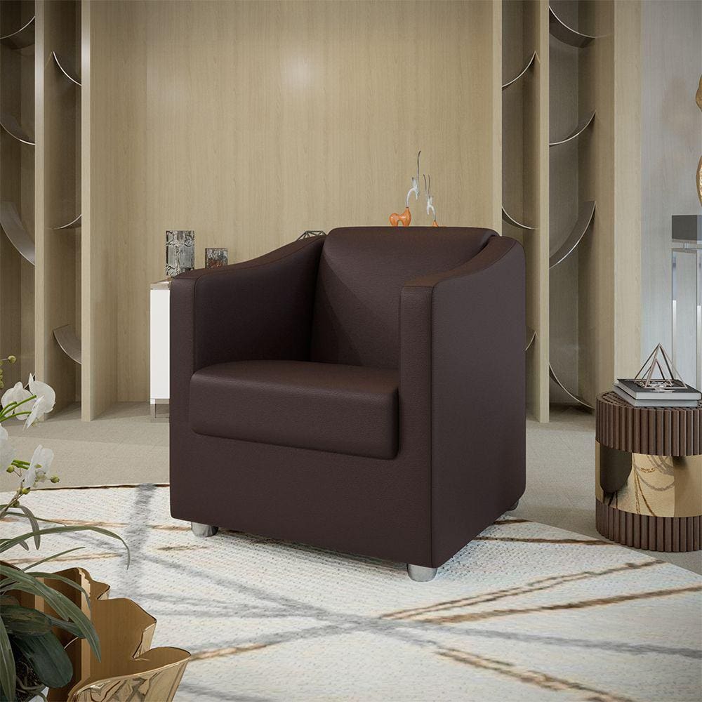 Poltrona Decorativa Tilla Corino Marrom Dal Poz Estofados