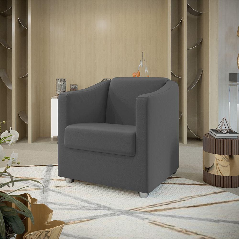 Poltrona Decorativa Tilla Suede Cinza Dal Poz Estofados