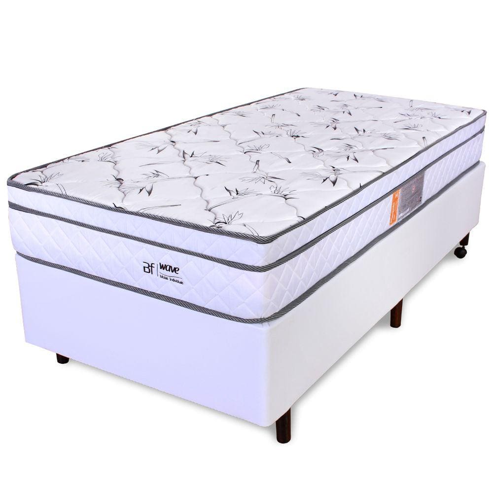 Cama Box Solteirão - Colchão Molas Ensacadas Com Pillow Top E Box Corano Wave 97x203x58cm - BF Colchões
