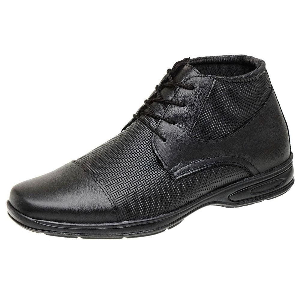 Bota Social Masculina Couro Linha Confort Ortopedica Tamanho Grande Cadarço Cano Curto