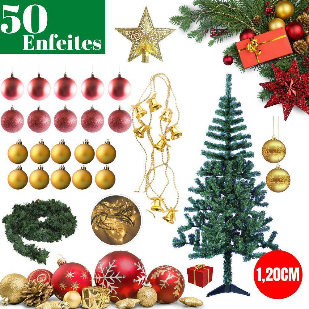 Árvore Natal Branca Decorada 1,20M 65 Enfeites Pisca 220V na