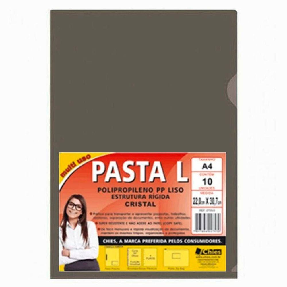 Pasta Plástica em L A4 Fumê 10 Unidades Chies