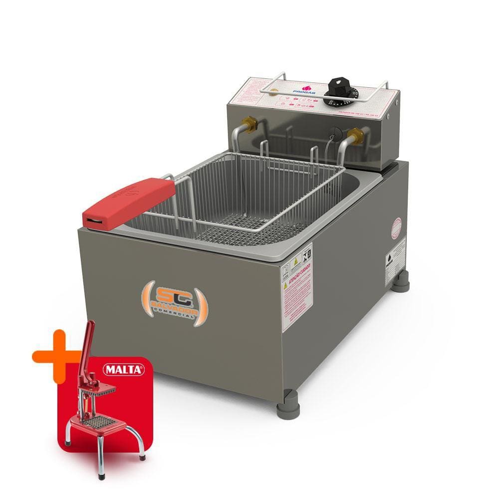 Fritador Óleo 1 Cuba 1 Cesto 3300W Elétrico 5L PR-10E 220V Progás e Cortador de Legumes