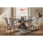 Conjunto Mesa Imperatriz 180X90cm Grafite Imbuia com 6 Cadeiras Amsterdã Imbuia Veludo Grafite Rufat