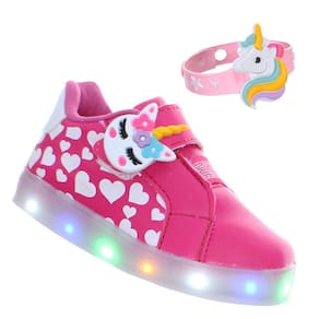 Tenis Calçado com Luz de Led Pisca Unicornio Pink Meninas + Pulseira
