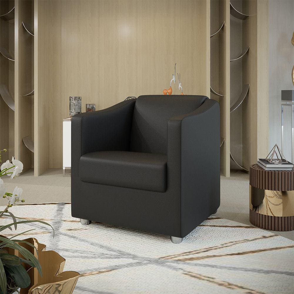 Poltrona Decorativa Tilla Corino Preto Dal Poz Estofados