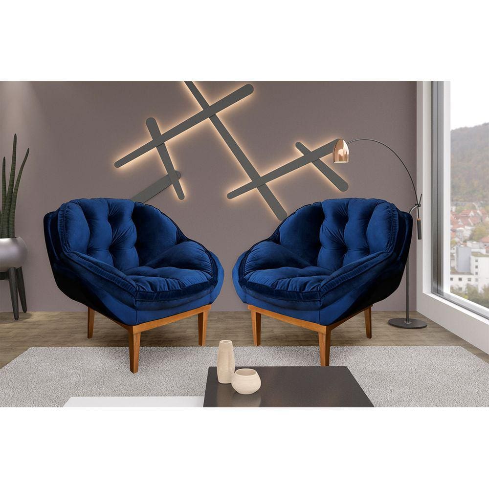 Kit 2 Poltronas Decorativa Marcela Veludo Azul Marinho Dal Poz Estofados