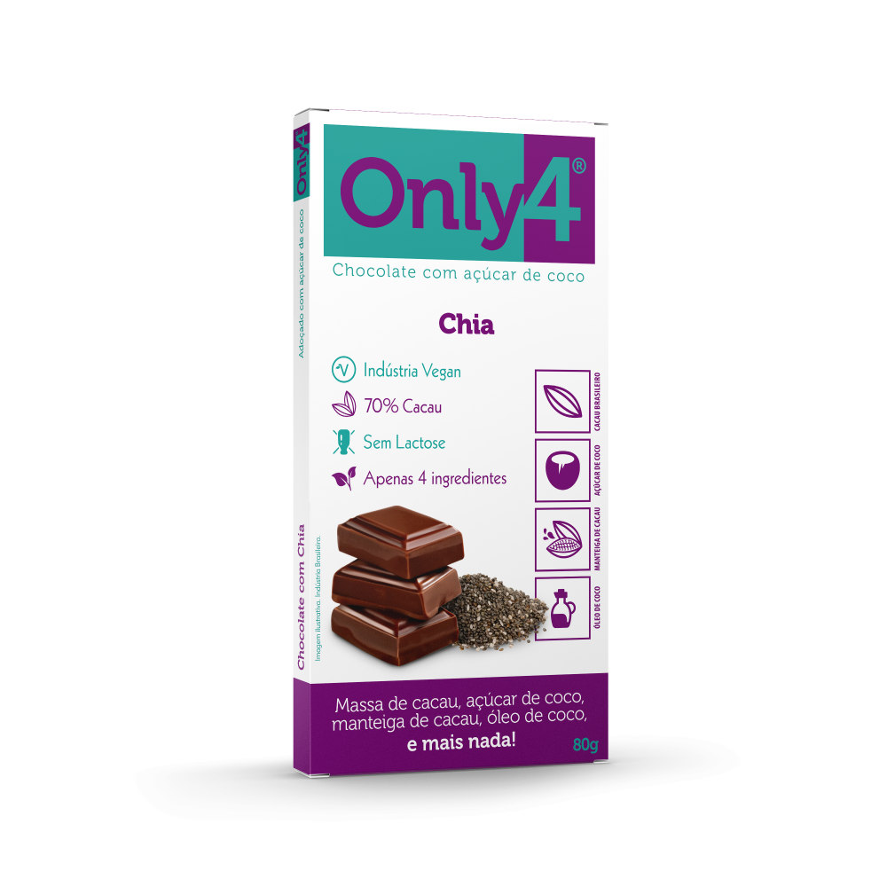 Kit 3X: Chocolate 70% Cacau Chia S/ Lactose Vegano Only4 80G