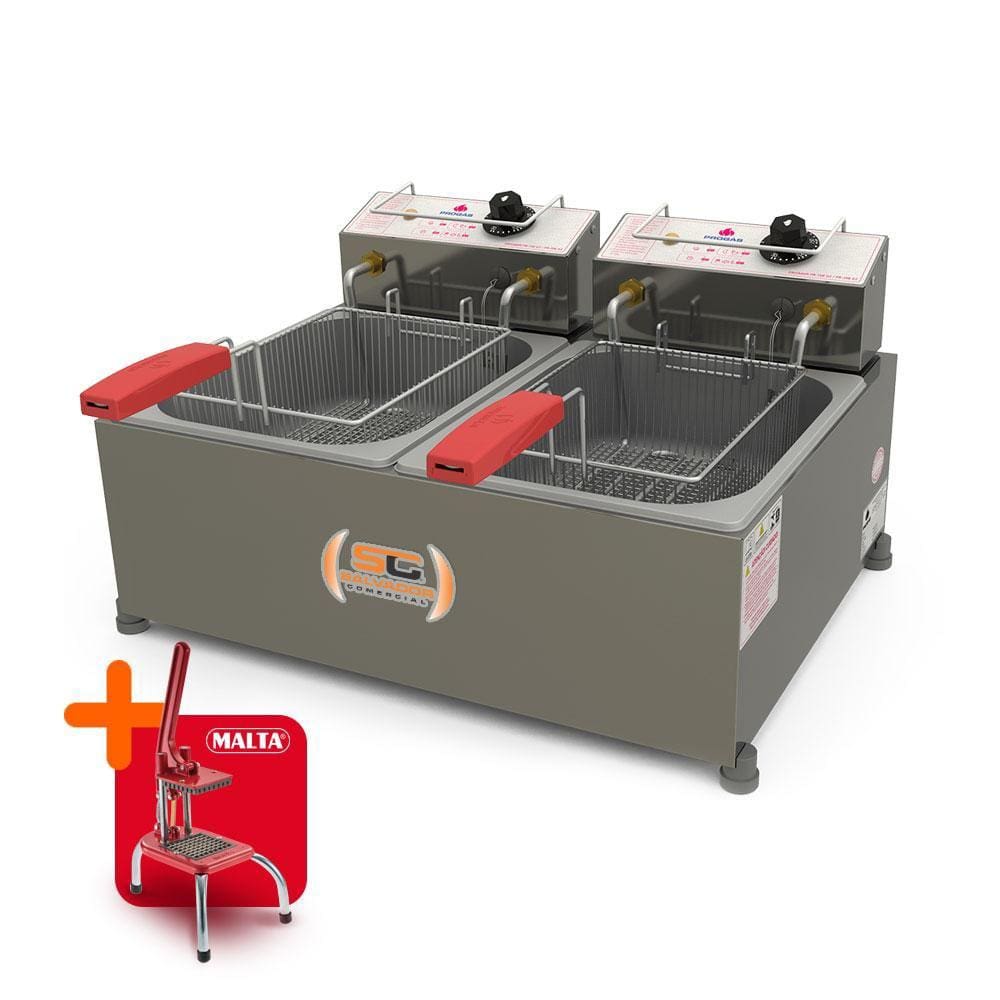 Fritador Óleo 2 Cubas 2 Cestos 2500W Elétrico 10L PR-20E 127V Progás e Cortador de Legumes