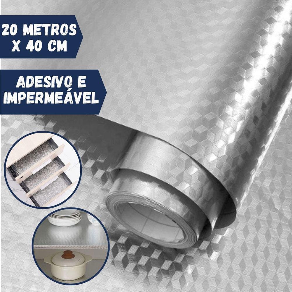 Forro Protetor Adesivo para Cozinha Armários Gavetas Manta Impermeável Alumínio 20mx40cm Prisma