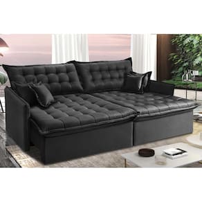 Sofá Sem Caixa Retrátil e Reclinável 1,55m Cama inBox Versátil. Suede Velusoft