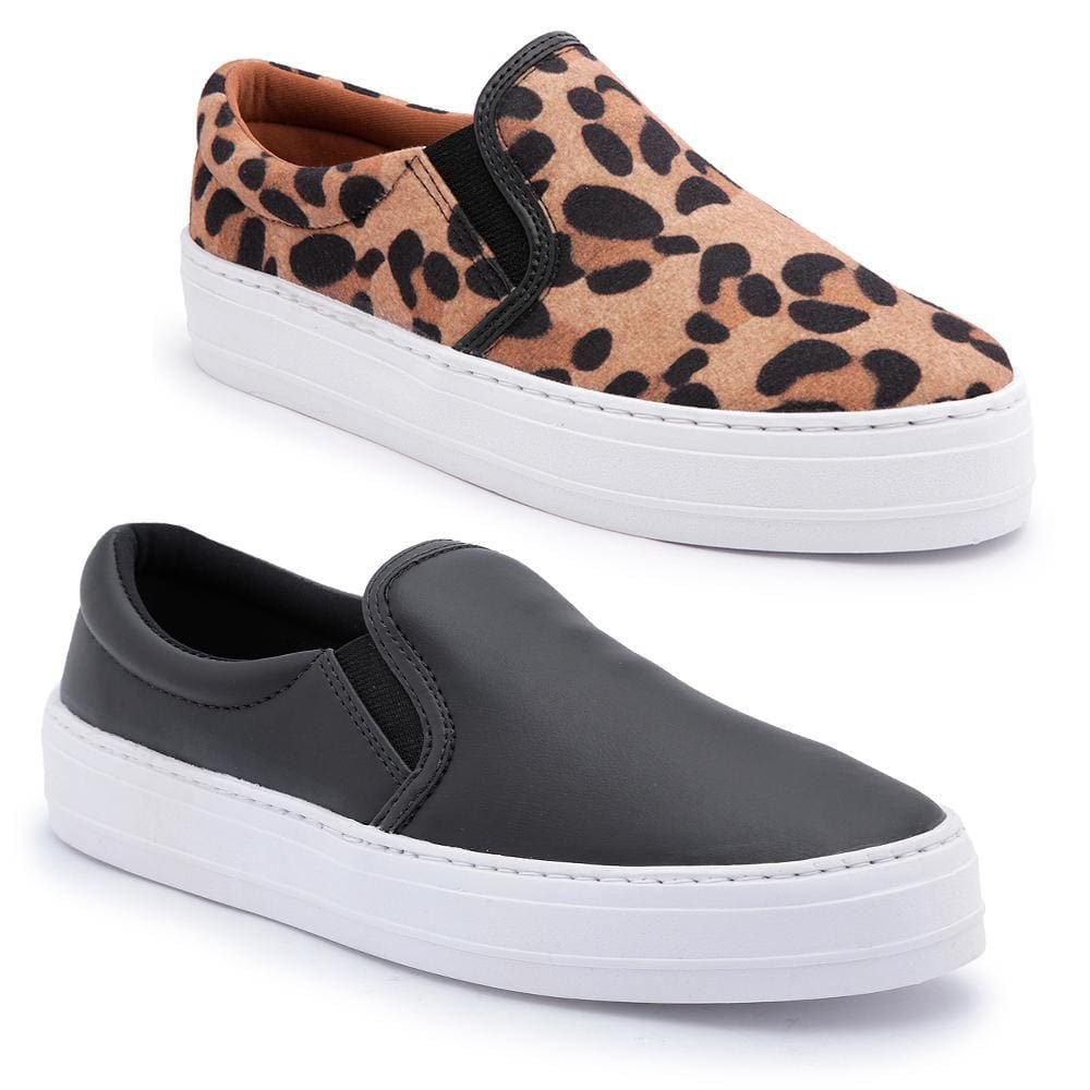 Kit 2 Slip On Feminino Flatform Cadarço Moderno Conforto