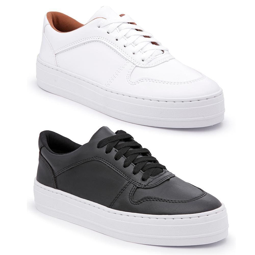 Kit 2 Tênis Feminino Flatform Cadarço Moderno Conforto